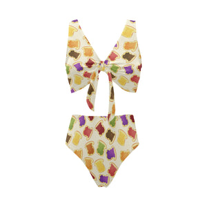 Bread Toast Pattern Print Design 02 Chest Bowknot High Waisted Bikini Swimsuit
