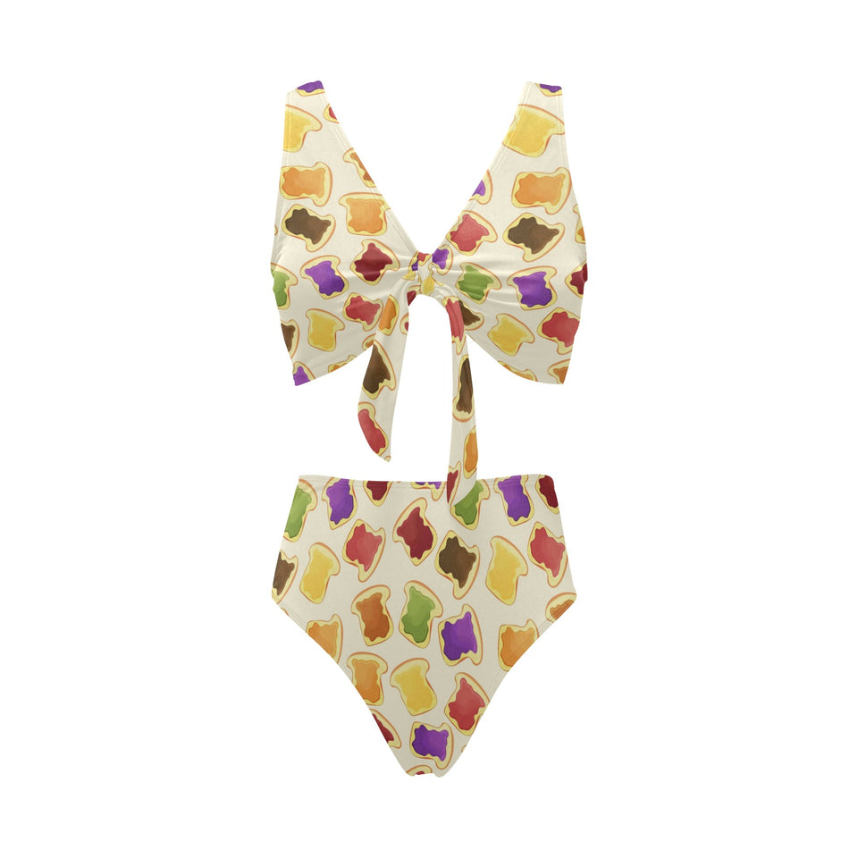 Bread Toast Pattern Print Design 02 Chest Bowknot High Waisted Bikini Swimsuit
