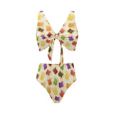 Bread Toast Pattern Print Design 02 Chest Bowknot High Waisted Bikini Swimsuit