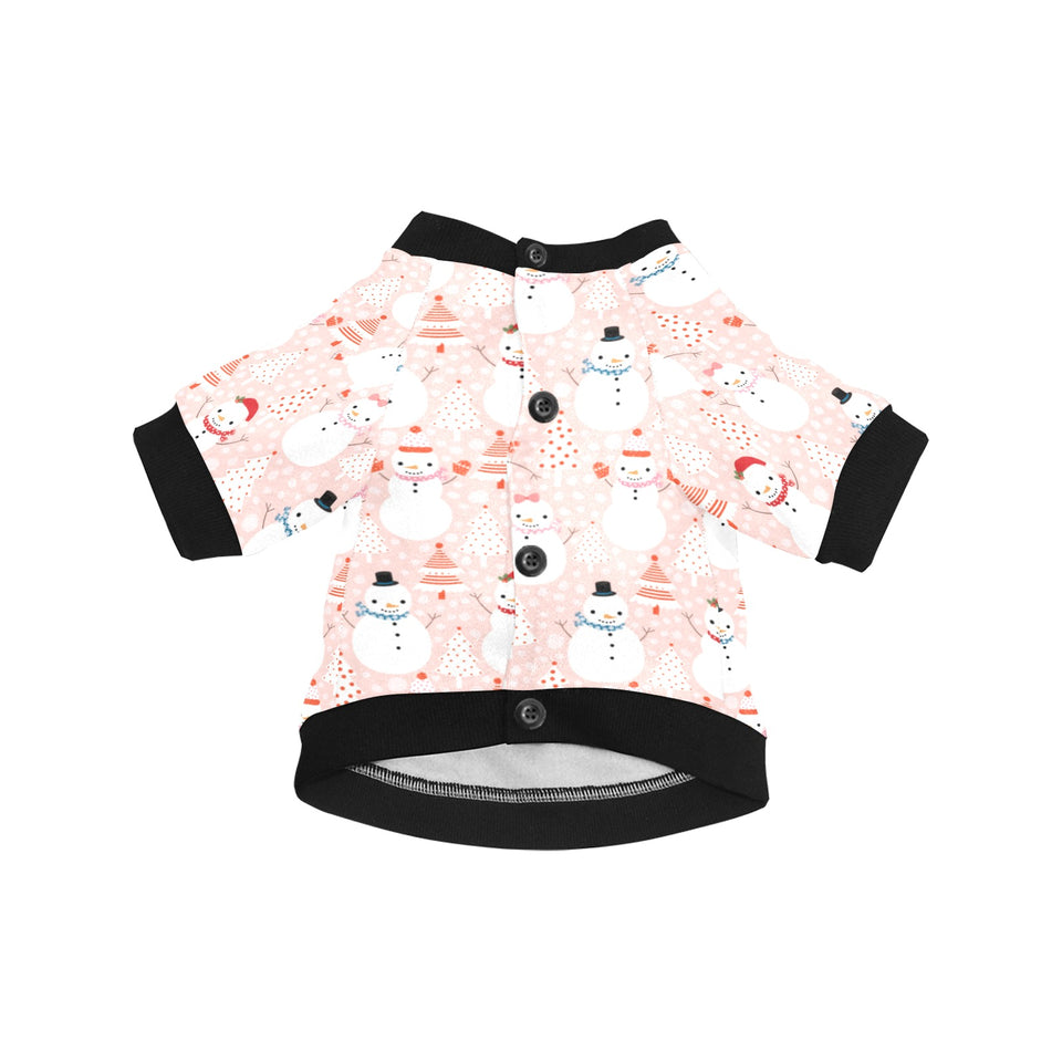 Cute snowman christmas tree snowpink background All Over Print Pet Dog Round Neck Fuzzy Shirt