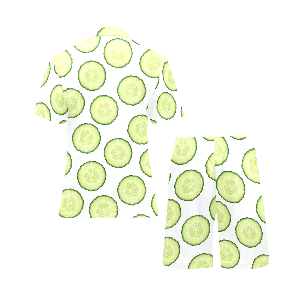 Cucumber slices pattern Men's V-Neck Short Pajama Set