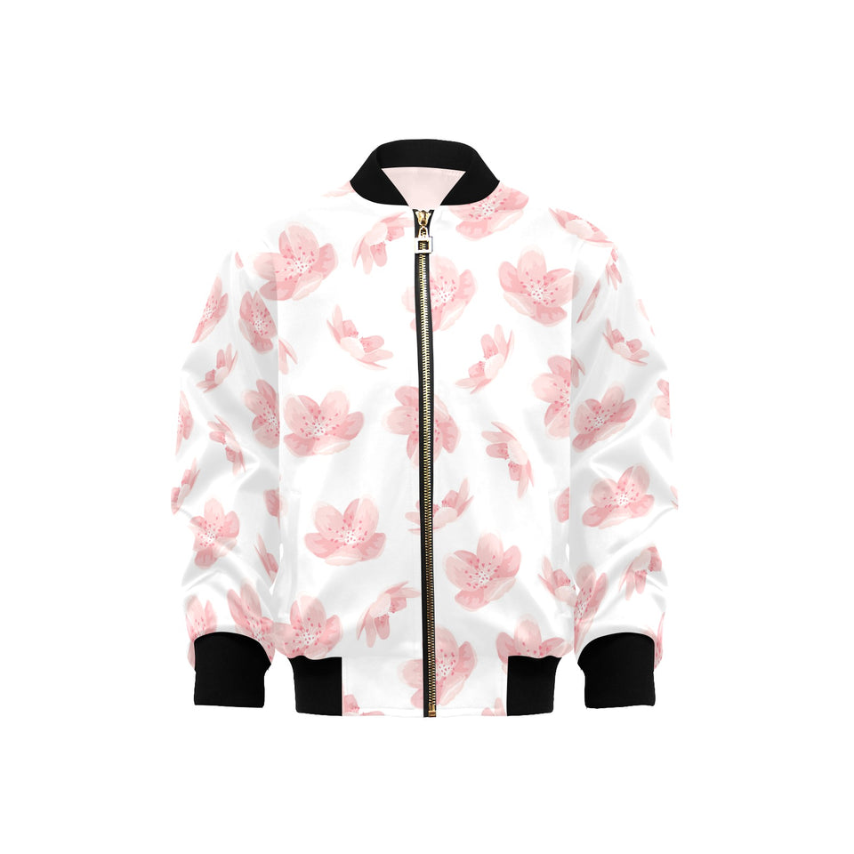 Pink sakura cherry blossom pattern Kids' Boys' Girls' Bomber Jacket