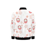 Daruma japanese wooden doll cherry blossom flower Kids' Boys' Girls' Bomber Jacket