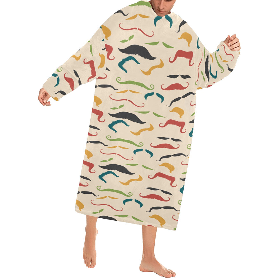 Mustache Beard Pattern Print Design 03 Blanket Robe with Sleeves