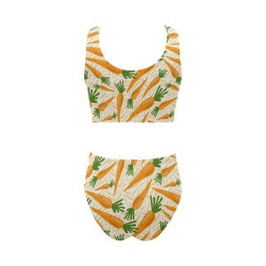 Carrot Pattern Print Design 01 Chest Bowknot High Waisted Bikini Swimsuit
