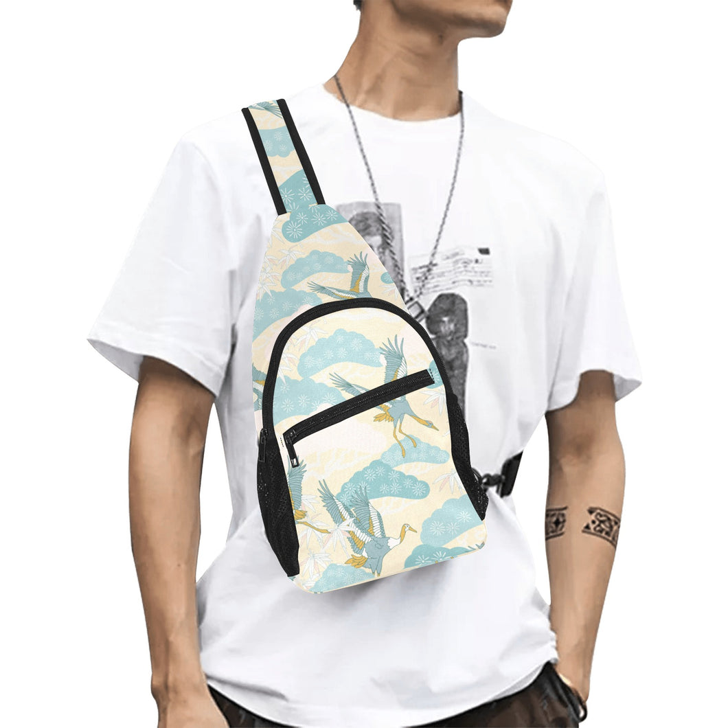 Bonsai bamboo stork japanese pattern cream theme All Over Print Chest Bag