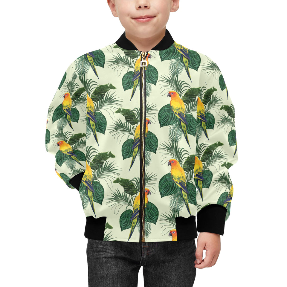 Beautiful parrot palm leaves pattern Kids' Boys' Girls' Bomber Jacket