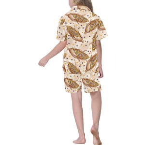 Corn Pattern Print Design 03 Kids' Boys' Girls' V-Neck Short Pajama Set