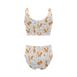 cute tribal fox pattern Chest Bowknot High Waisted Bikini Swimsuit