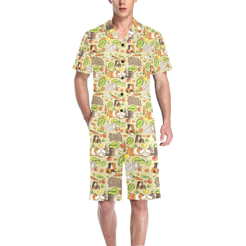 Guinea Pig Pattern Print Design 04 Men's V-Neck Short Pajama Set