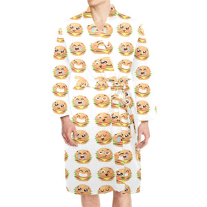 Hamburger Pattern Print Design 04 Men's Long Sleeve Belted Night Robe