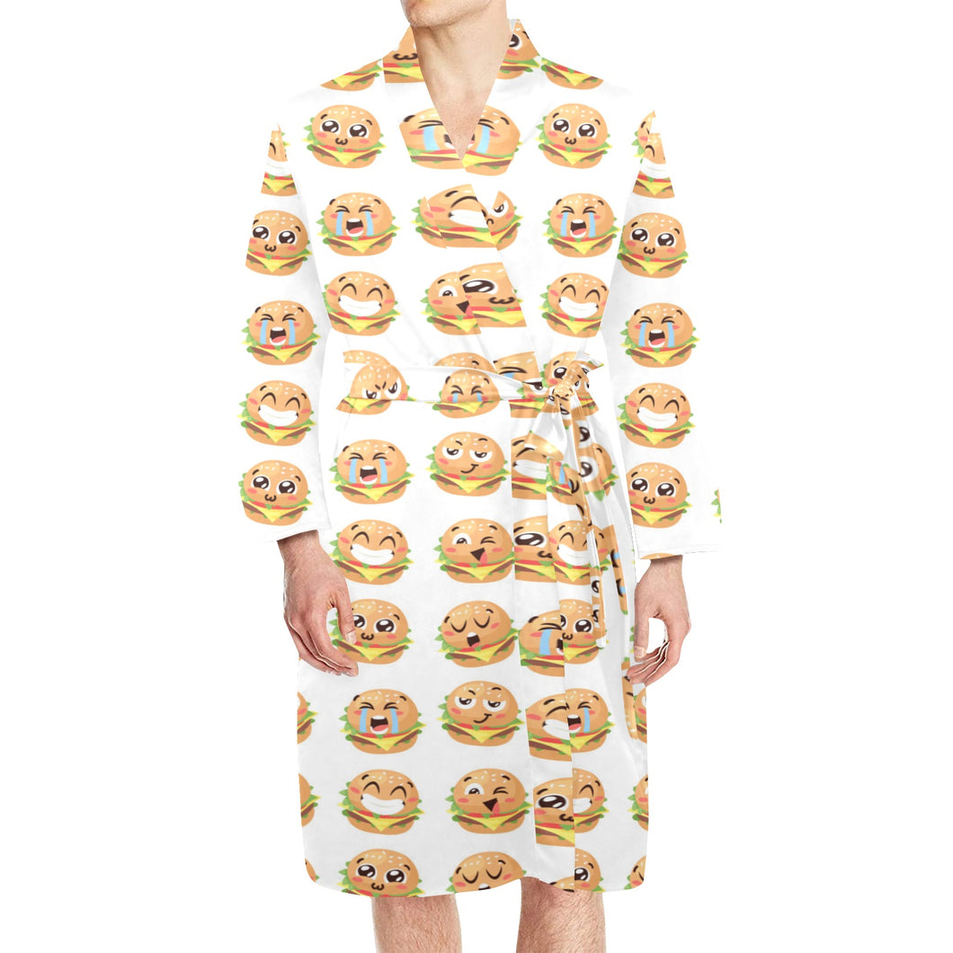 Hamburger Pattern Print Design 04 Men's Long Sleeve Belted Night Robe