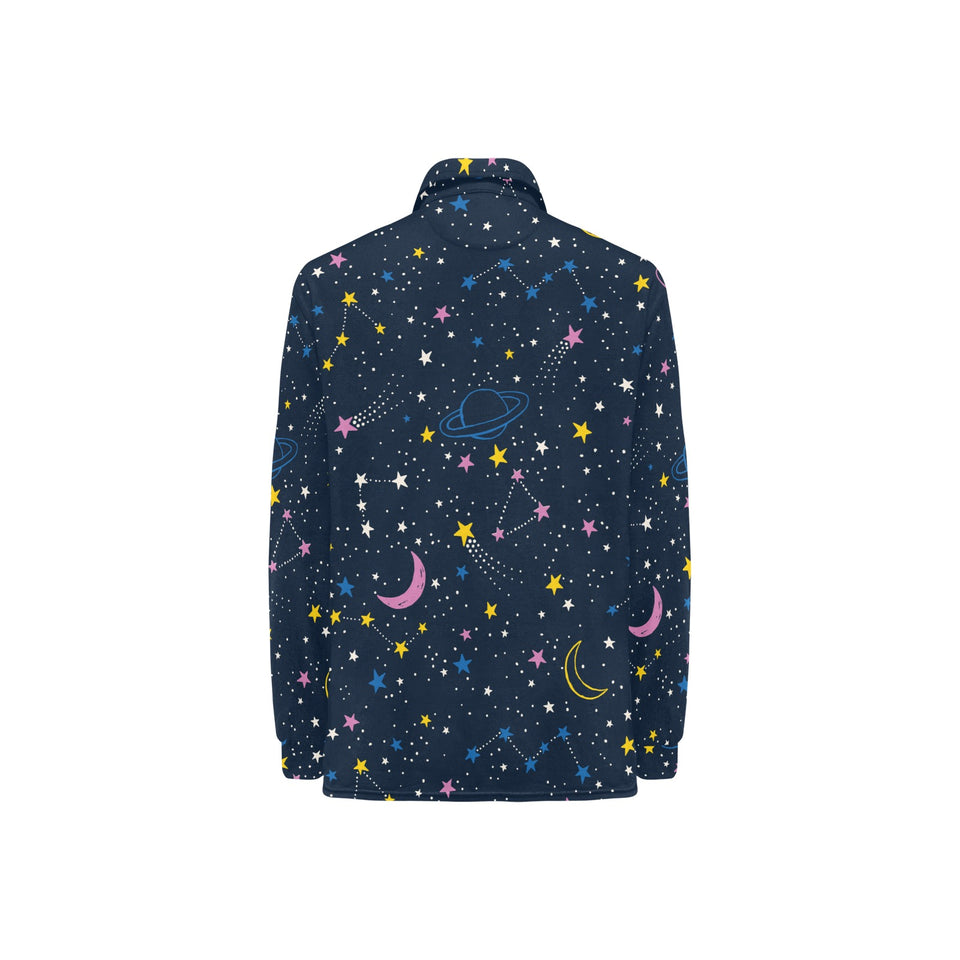 space pattern with planets, comets, constellations Women's Long Sleeve Polo Shirt