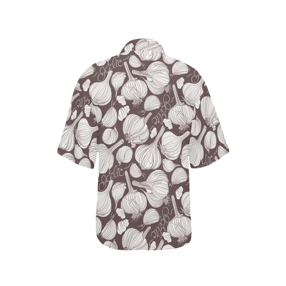Garlic bulb dark background Women's All Over Print Hawaiian Shirt