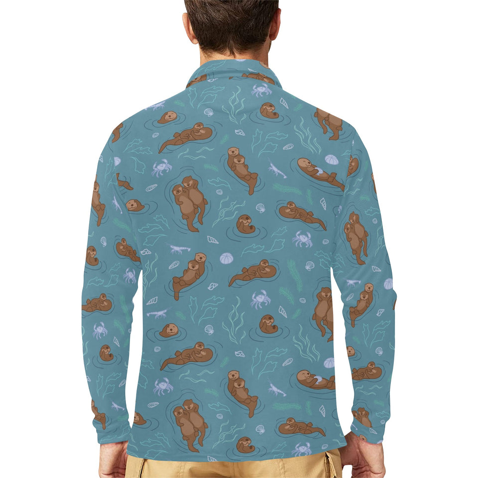 Sea otters pattern Men's Long Sleeve Polo Shirt