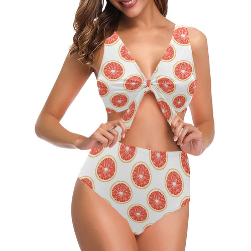 Grapefruit pattern Chest Bowknot High Waisted Bikini Swimsuit