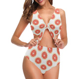 Grapefruit pattern Chest Bowknot High Waisted Bikini Swimsuit