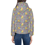 Cute yellow monkey leaves pattern Women's Padded Hooded Jacket