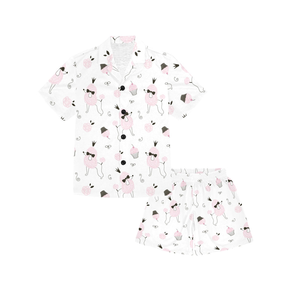 Poodle dog rose cake pattern Kids' Boys' Girls' V-Neck Short Pajama Set