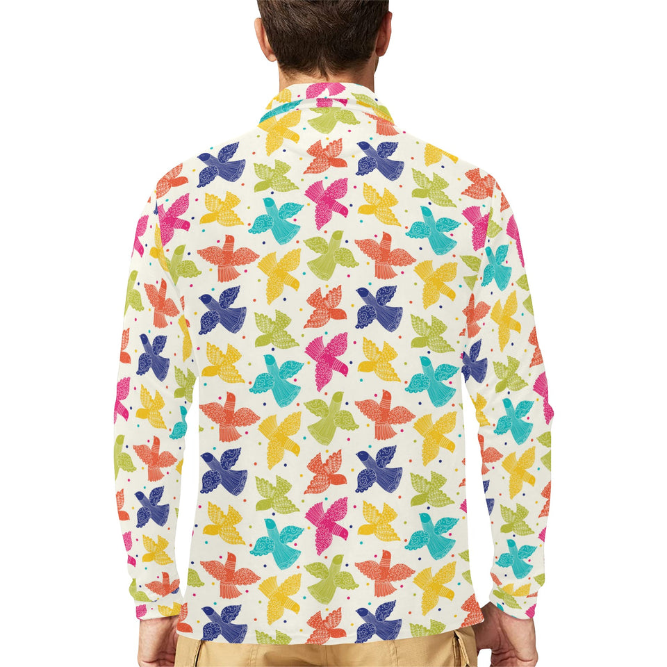 Pigeon Pattern Print Design 01 Men's Long Sleeve Polo Shirt