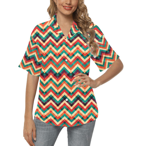 zigzag  chevron colorful pattern Women's All Over Print Hawaiian Shirt