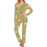 orange fruit pattern green background Women's Long Pajama Set