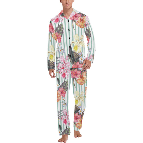 Colorful orchid flower pattern Men's Long Pajama Set
