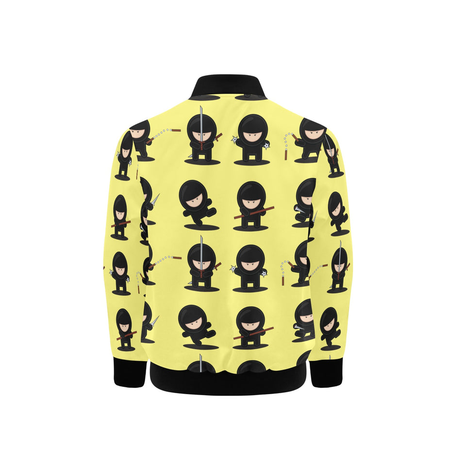 Cute ninja yellow background Kids' Boys' Girls' Bomber Jacket