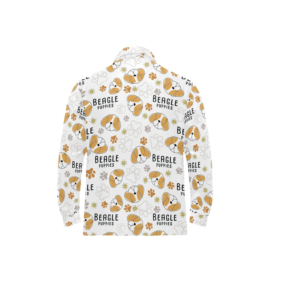 Cute beagle dog pattern background Men's Long Sleeve Polo Shirt