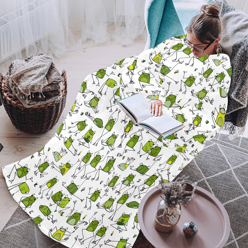 Sketch funny frog pattern Blanket Robe with Sleeves