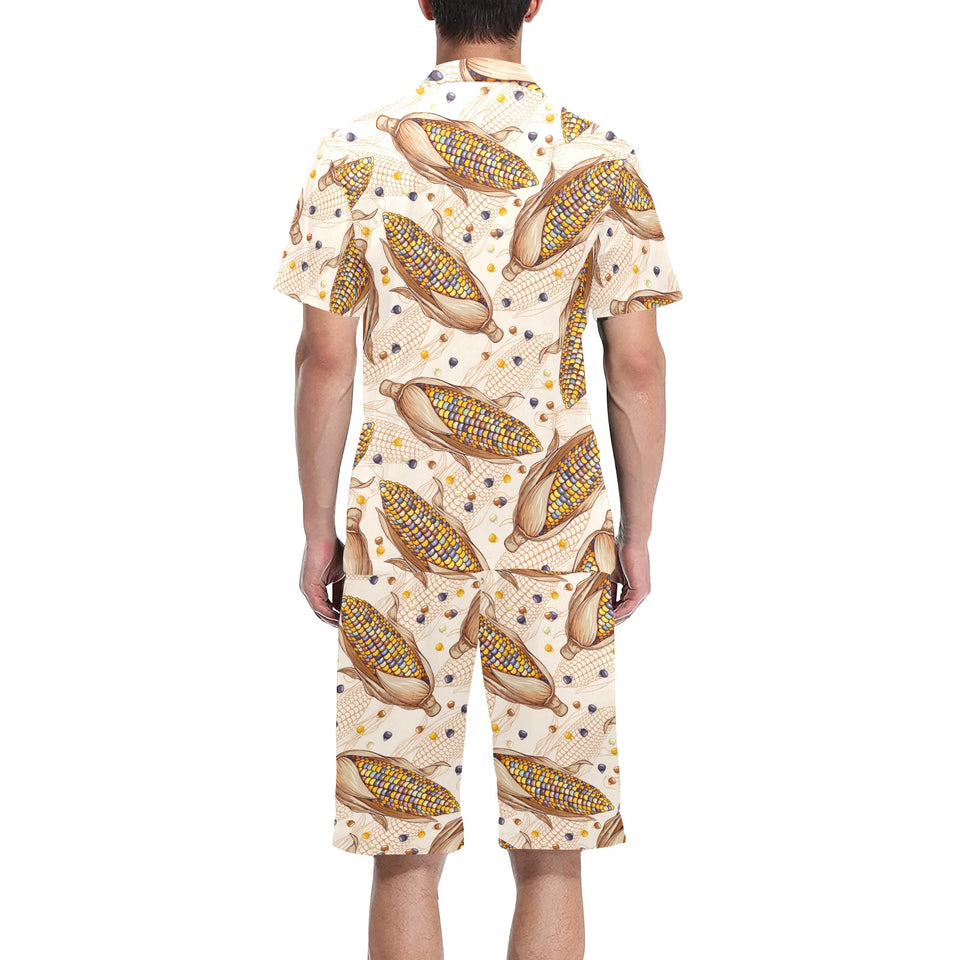 Corn Pattern Print Design 03 Men's V-Neck Short Pajama Set