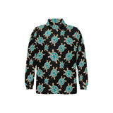 Sea turtle blue stone pattern Men's Long Sleeve Polo Shirt