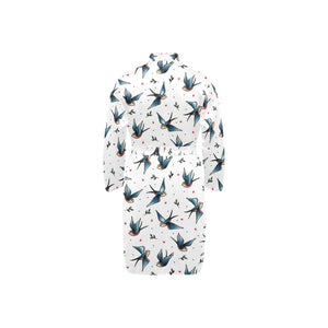 Swallow Pattern Print Design 04 Men's Long Sleeve Belted Night Robe