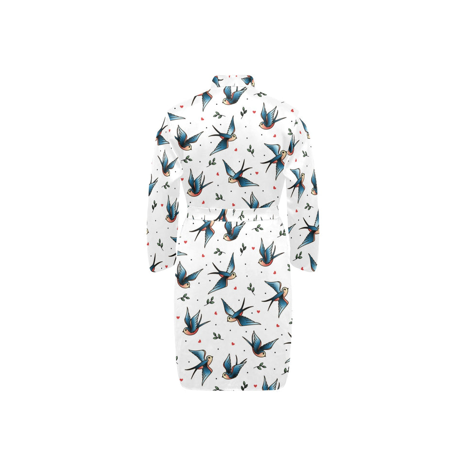 Swallow Pattern Print Design 04 Men's Long Sleeve Belted Night Robe