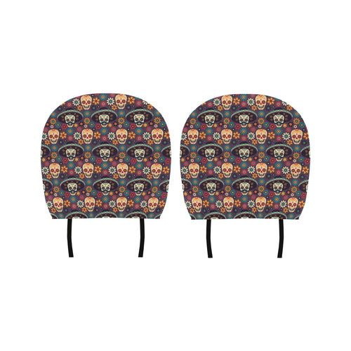Sugar skulls flower maxican pattern Car Headrest Cover