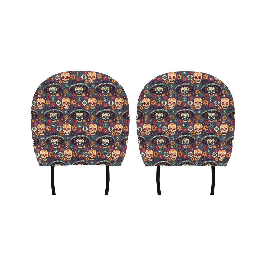 Sugar skulls flower maxican pattern Car Headrest Cover