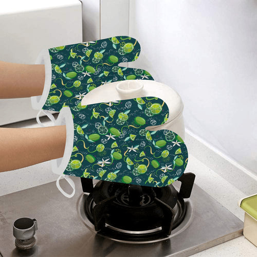 Lime ice flower pattern Heat Resistant Oven Mitts