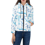 Watercolor dolphin pattern Women's Padded Hooded Jacket