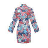 Hand drawn colorful starfish Women's Long Sleeve Belted Night Robe