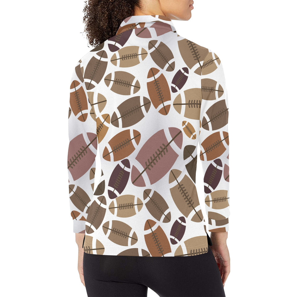 American football ball pattern Women's Long Sleeve Polo Shirt