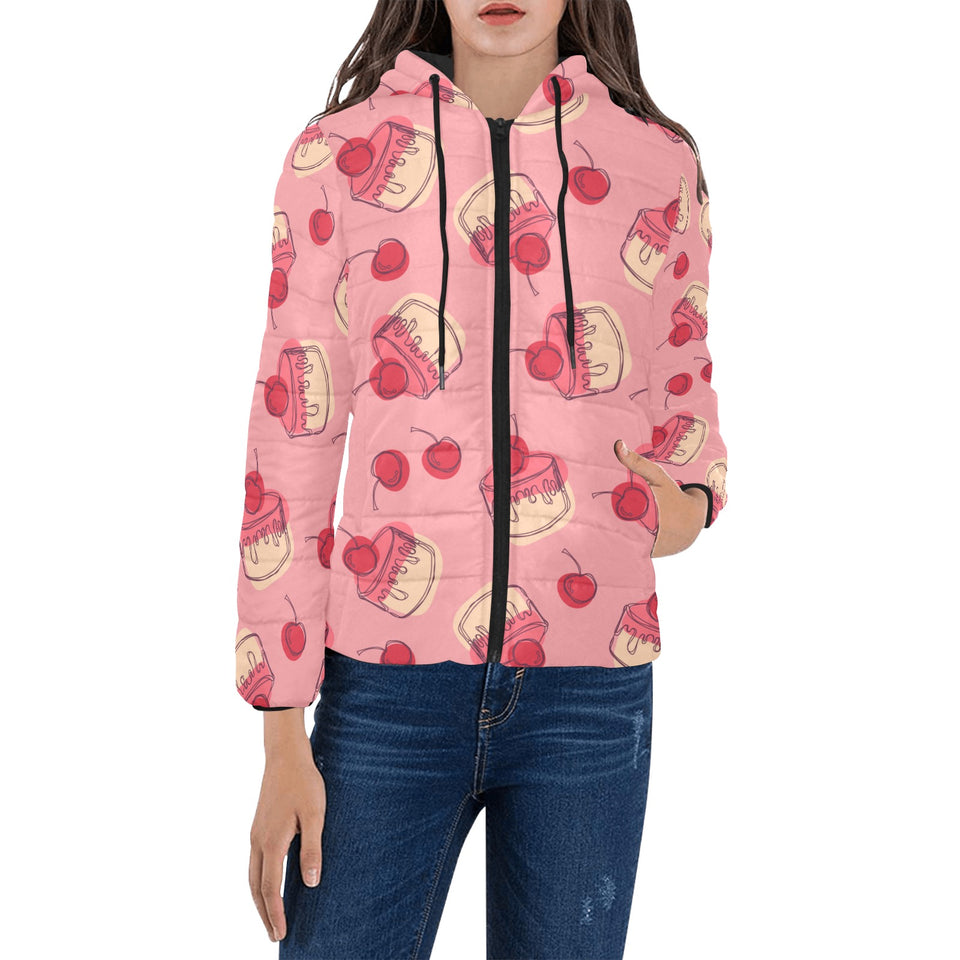 Cake cherry pattern Women's Padded Hooded Jacket