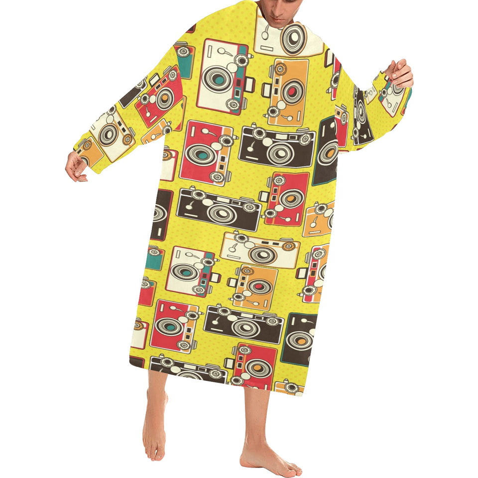 Camera Pattern Print Design 02 Blanket Robe with Sleeves