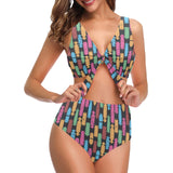 Skate Board Pattern Print Design 02 Chest Bowknot High Waisted Bikini Swimsuit