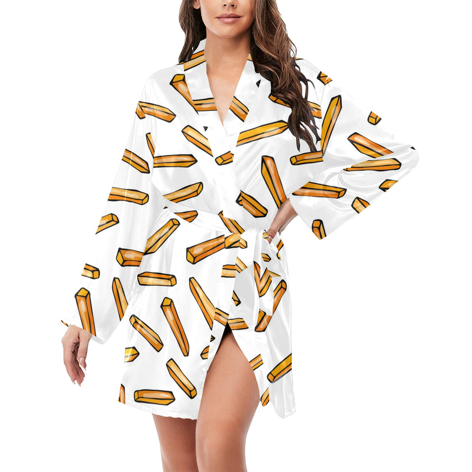 French fries potato pattern Women's Long Sleeve Belted Night Robe