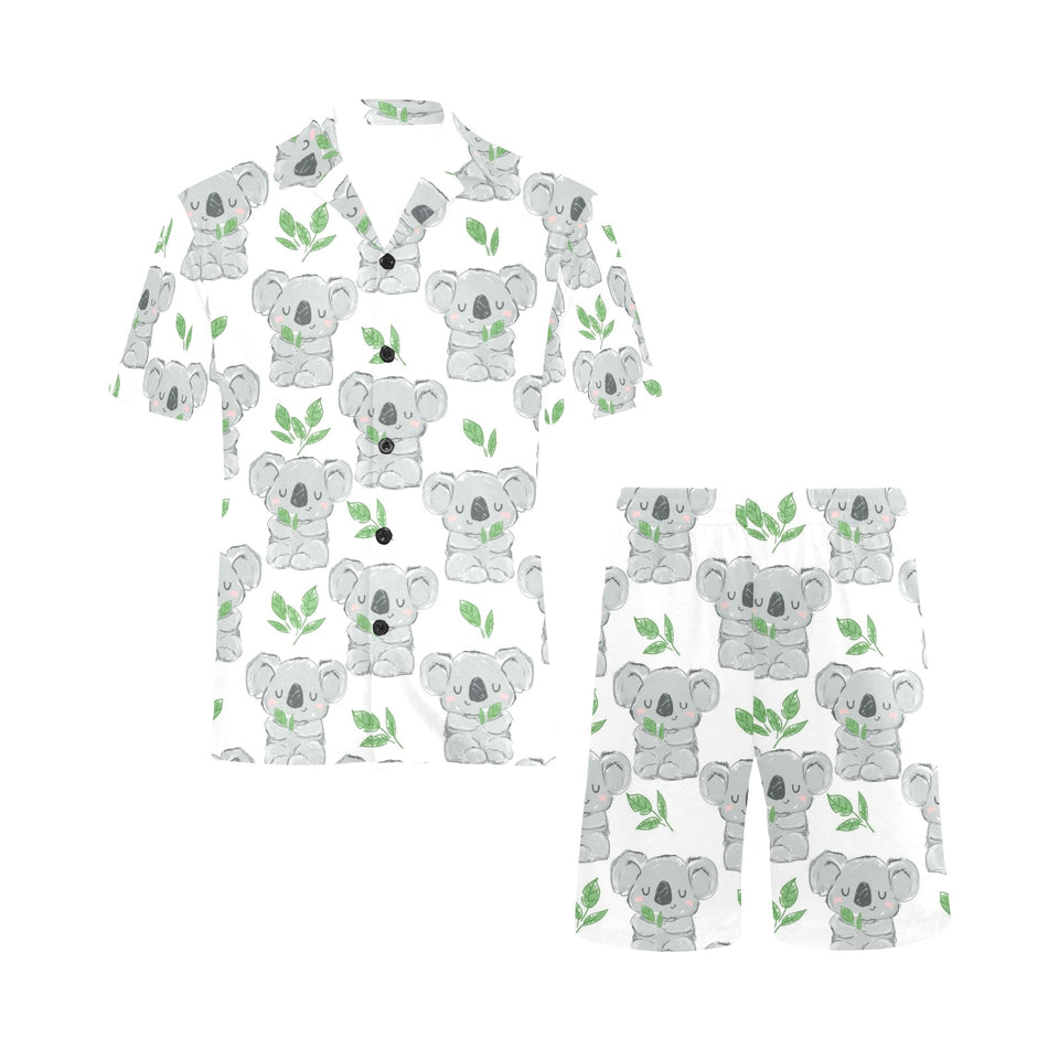 Hand drawn Koala leaves pattern Men's V-Neck Short Pajama Set