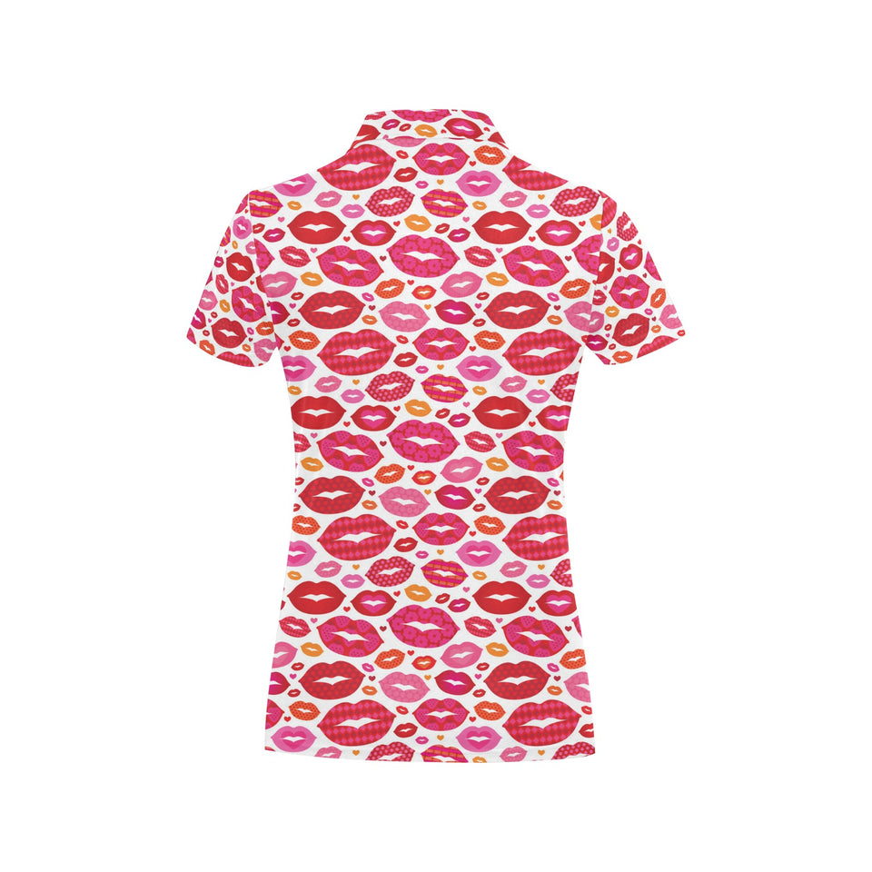 Lips Pattern Print Design 01 Women's All Over Print Polo Shirt