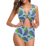 Watercolor grape pattern Chest Bowknot High Waisted Bikini Swimsuit