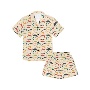 Mustache Beard Pattern Print Design 03 Kids' Boys' Girls' V-Neck Short Pajama Set