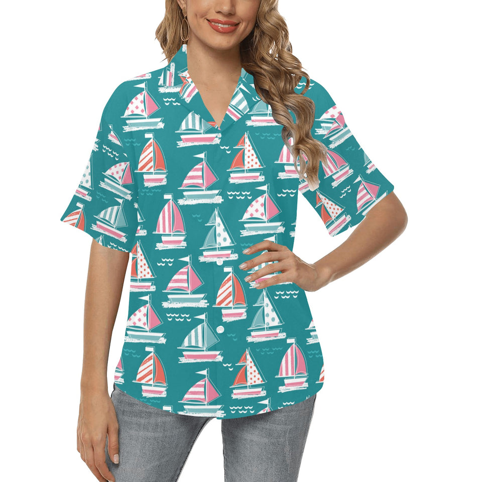 Cute sailboat pattern Women's All Over Print Hawaiian Shirt