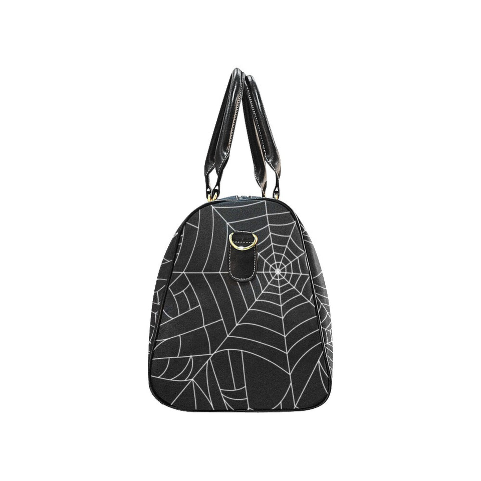 Spider web pattern Black background white cobweb Travel Bag